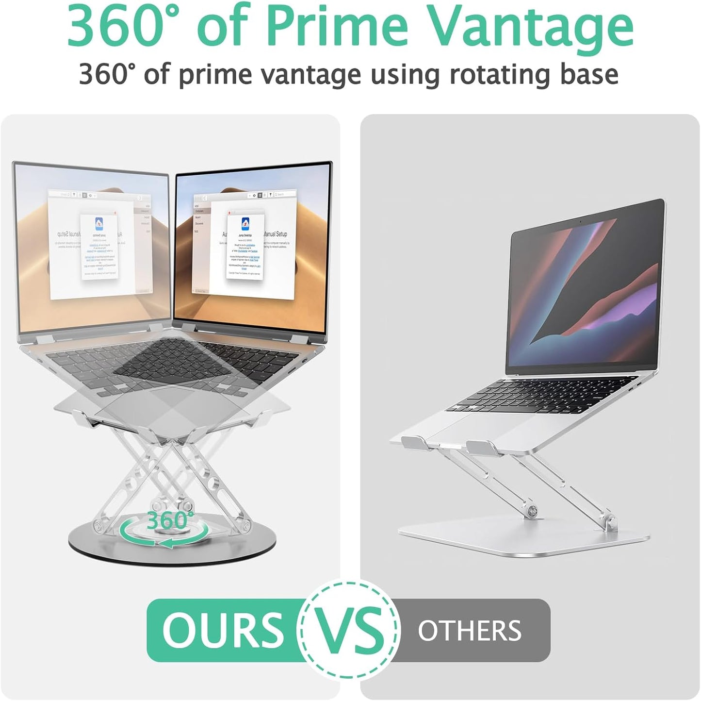 Laptop Stand for Desk Adjustable Computer Stand with 360 Rotating Base Ergonomic Laptop Riser Mount for Desk Foldable Protable Computer Desk Fits with MacBook Pro Air, Rectangle