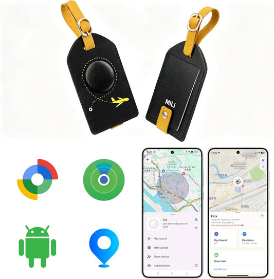 MiLi Smart Bluetooth Luggage Tracker Tag for iOS & Android - Works with Apple Find My & Google Find Hub, Anti-Lost Leather Travel Locator for Suitcase, Backpack & Gear, Black