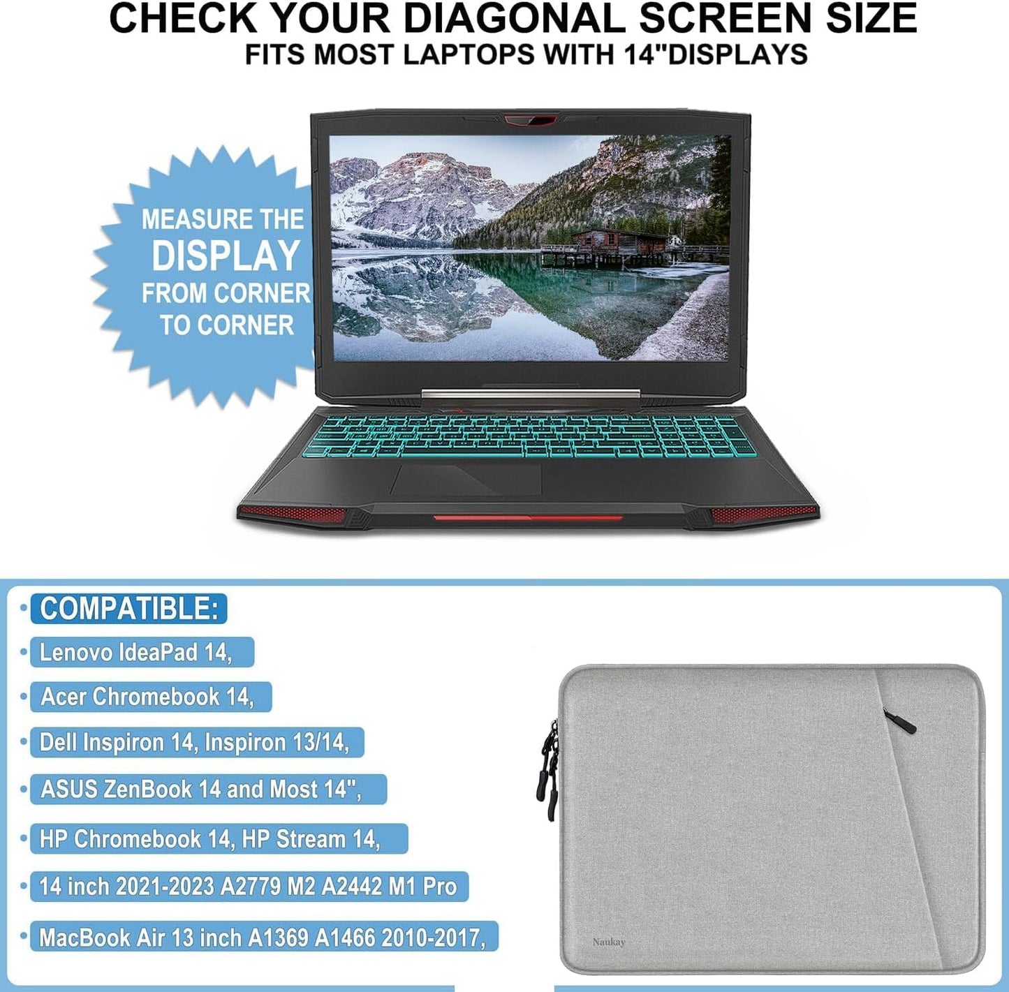 Laptop Sleeve Case 13.3 inch, Shockproof Protective Computer Cover with Accessories Pocket, Portable Laptop Bag Compatible with MacBook Air/Pro 13-13.3 inch, Compatible for MacBook Pro 14 inch, Black | Shockproof