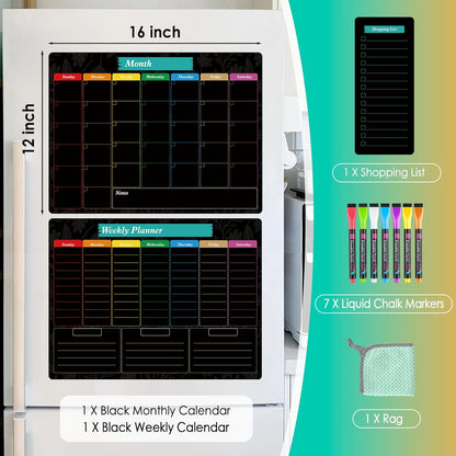 MaxGear Weekly Dry Erase Board for Fridge, 16"x12" Magnetic Calendar Whiteboard Planner for Refrigerator with Stain Resistant Technology, Include 7 Fine Point Markers and 1 Eraser