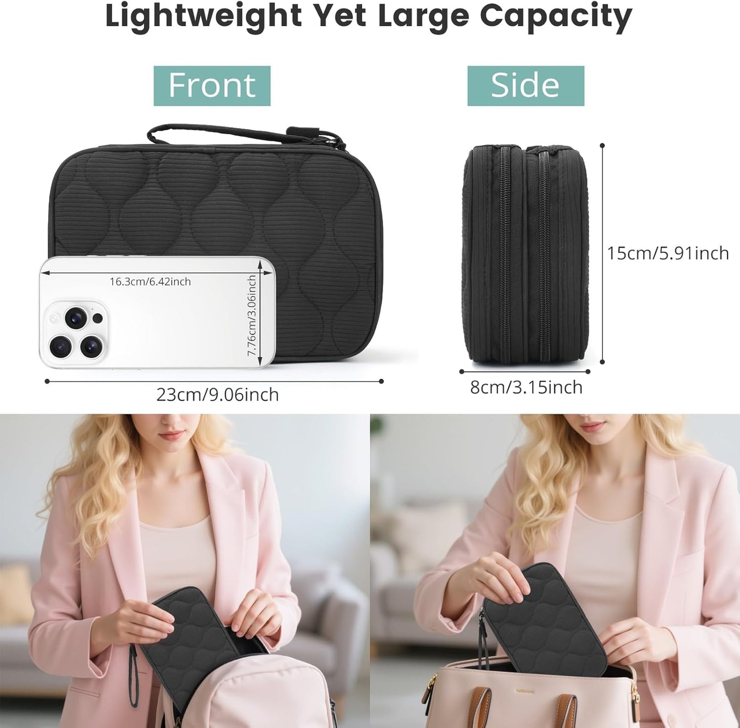 Skycase Tech Pouch - Lightweight Electronics Organizer Travel Case - Double Layers Cable Organizer - All-in-One Storage Bag for Charger, Cord, Phone, Flash Drive, Essentials - XL