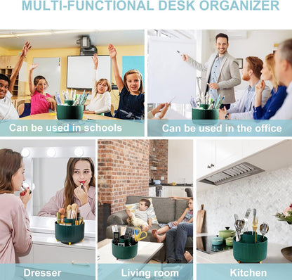 Cayxenful Pencil Holder For Desk,5 Slots 360°Degree Rotating Desk Organizers And Accessories,Desktop Storage Stationery Supplies Organizer, Cute Pencil Cup Pot For Office, School, Home (C-Blue)
