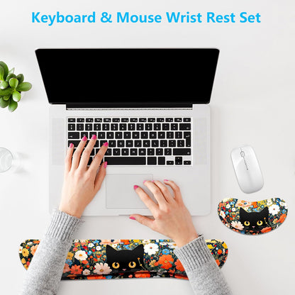 Dapesuom Enlarge Keyboard Wrist Rest, Memory Foam Wrist Cushion for Desk Mat Support, Cute Pain Relief Keyboard Mouse Pad Rests Set with Non-Slip Base for Gaming Laptop Office Computer, Elegant Flower