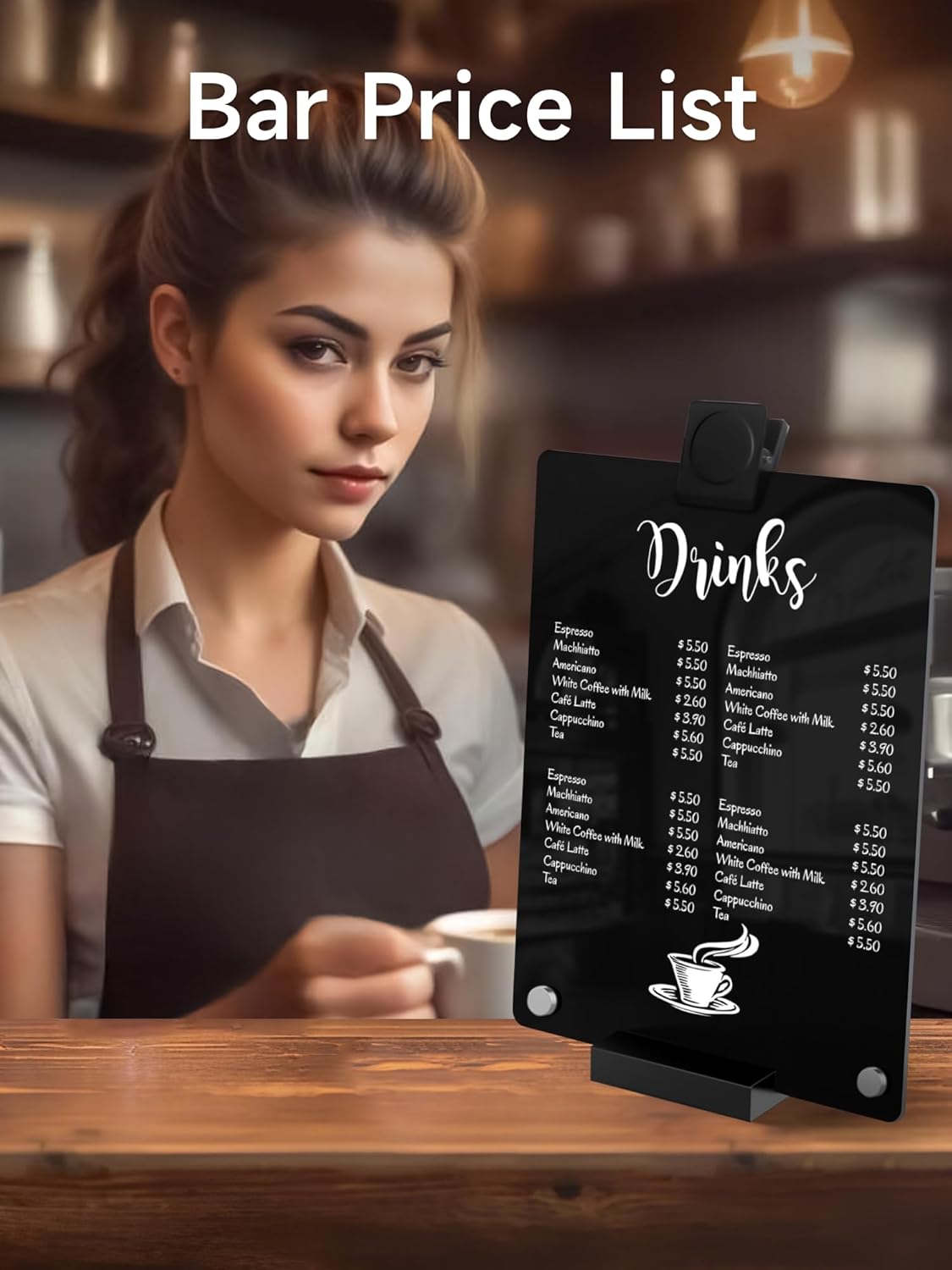 Acrylic Black Dry Erase Board with Stand - 8” x 6” Small Desktop Whiteboard with Marker, Reusable Desk Blackboard, to-Do List, Planner, Memo Clipboard, Menu Board for Office, Home, Bar