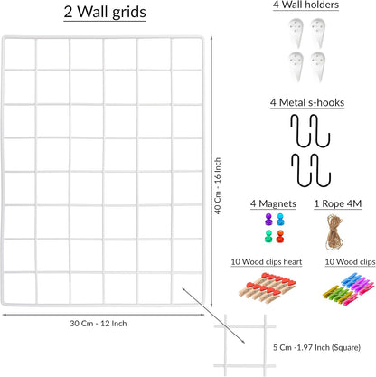 ODOXIA 2 Pack Wire Wall Grid Panel | Photos & Pictures Display Grid Wall Panels | Black, Magnetic & Metal Grid | Photo Grid Wire Board | Hanging Home, Office & Kitchen Decor