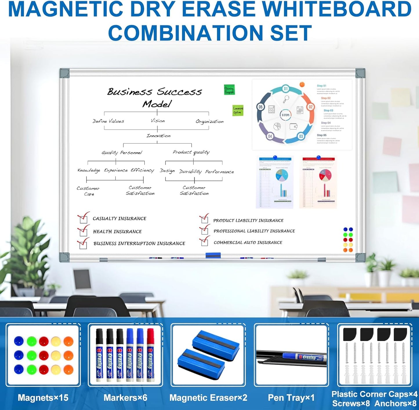 H-Qprobd 6'x4' Large Magnetic White Board Dry Erase Whiteboard with Black Aluminum Frame, 72"X48" Magnet Presentation Wall Boards for Office, Classroom, School, Home