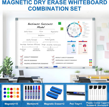 H-Qprobd 6'x4' Large Magnetic White Board Dry Erase Whiteboard with Black Aluminum Frame, 72"X48" Magnet Presentation Wall Boards for Office, Classroom, School, Home