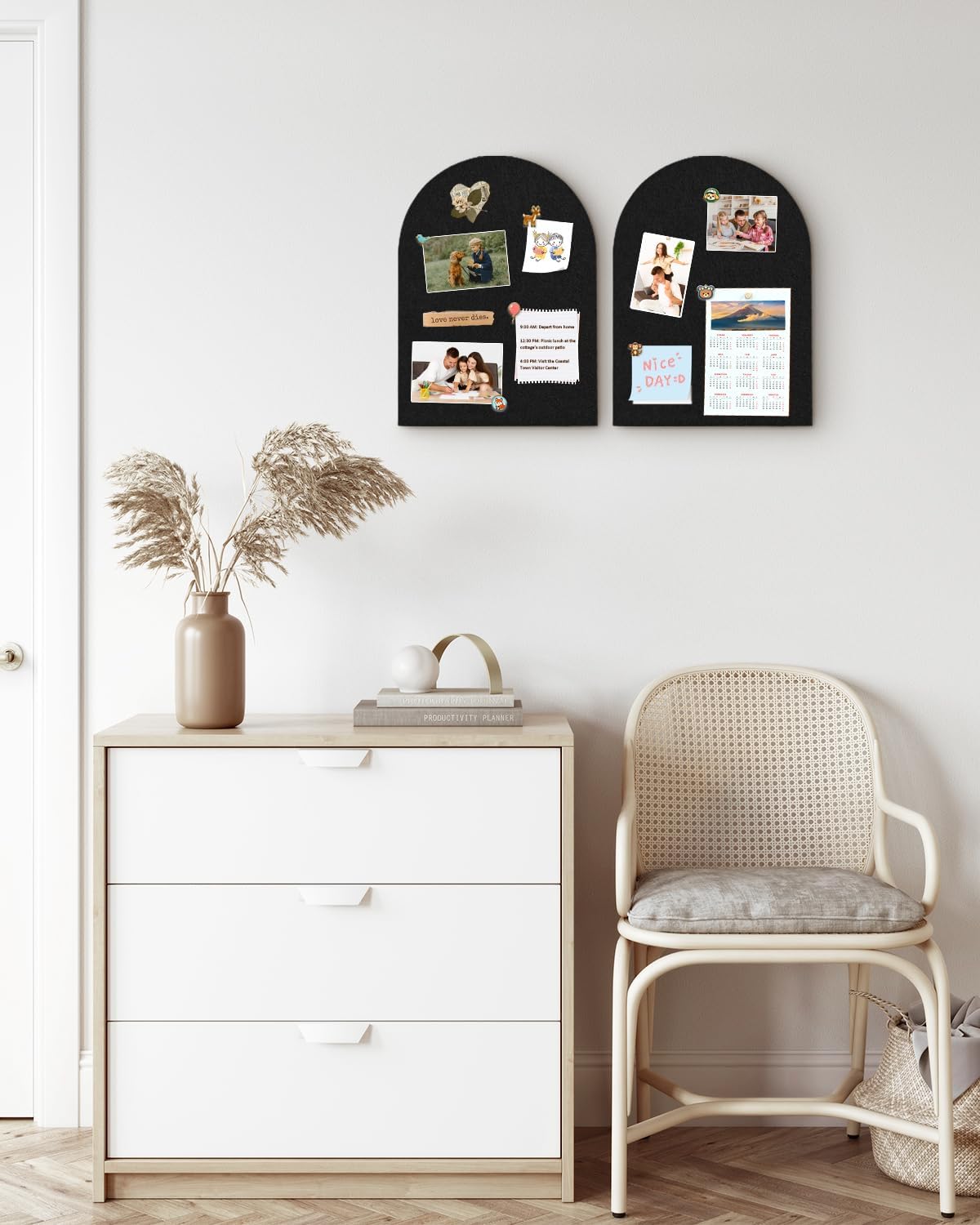 Arched Felt Bulletin Board, Cork Board Alternative for Wall, 10.6in x 14.6in Self-Adhesive Pin Board, 0.35" Thick 2 Pack for Home Office Decor (Camel-2727-2p)
