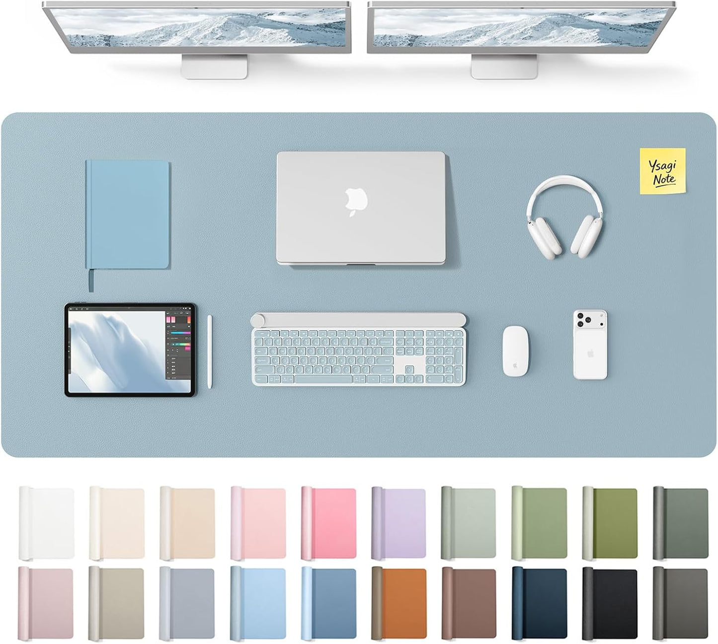 YSAGi Leather Desk Pad Protector, Office Desk Mat, Large Mouse Pad, Non-Slip PU Leather Desk Blotter, Waterproof Laptop Desk Writing Pad for Office and Home (23.6" x 13.8", Eggshell) - Colors B