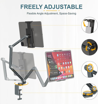 Houele Tablet Stand Holder, Adjustable Foldable Tablet Arm iPad Desk Mount with 360°Rotate Base, Phone Holder iPad Stand for Desk and Bed, Compatible with Tablets, Phones or Other 4-15.6" Device