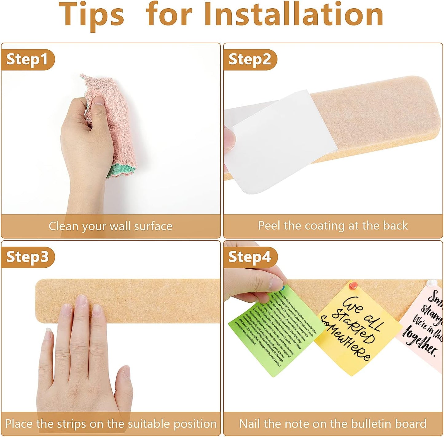 Felt Pin Board Bar Strips Bulletin Board for Bedrooms Offices Home Wall Decoration, Notice Board Self Adhesive Cork Board with 35 Push Pins for Paste Notes, Photos, Schedules