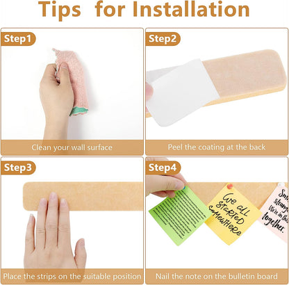 Felt Pin Board Bar Strips Bulletin Board for Bedrooms Offices Home Wall Decoration, Notice Board Self Adhesive Cork Board with 35 Push Pins for Paste Notes, Photos, Schedules
