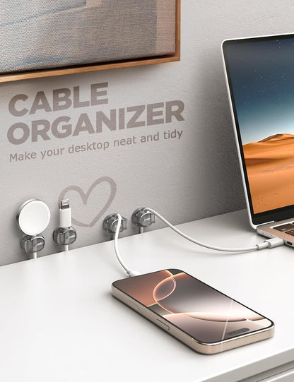 Chfeila 8 Pack Cable Clips [Dual Spring & Clasp] Cable Management, Max Secure Adhesive Cord Organizer, Cord Holder for Nightstand, School Office, College Dorm Essentials, Desk Accessories & Decor