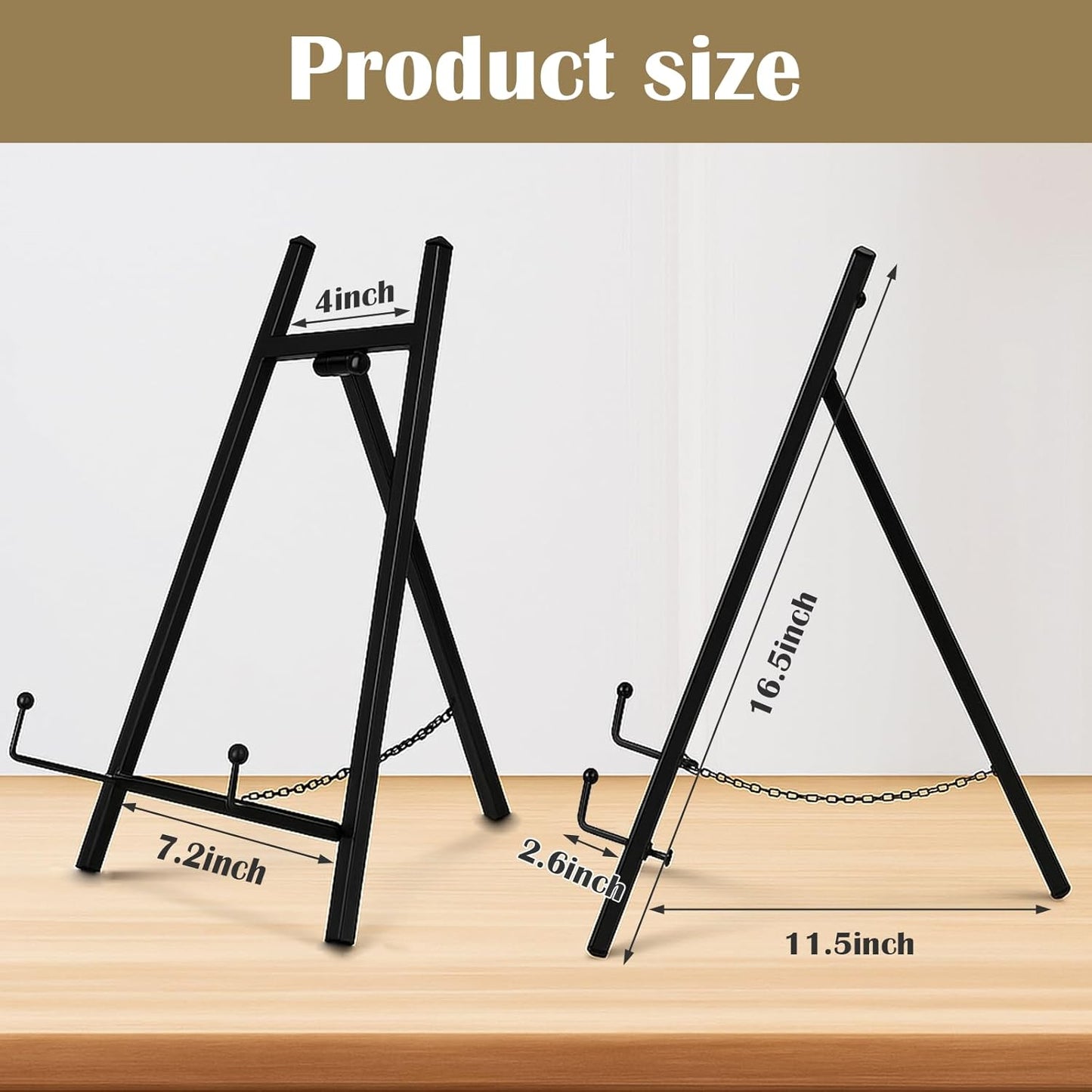 Falling in Art Metal Easel Stand, 16.5" Table Top Easel Stand for Display, Tripod Mirror Plate Stand Holder for Photos, Books and Wedding Signs, Gold