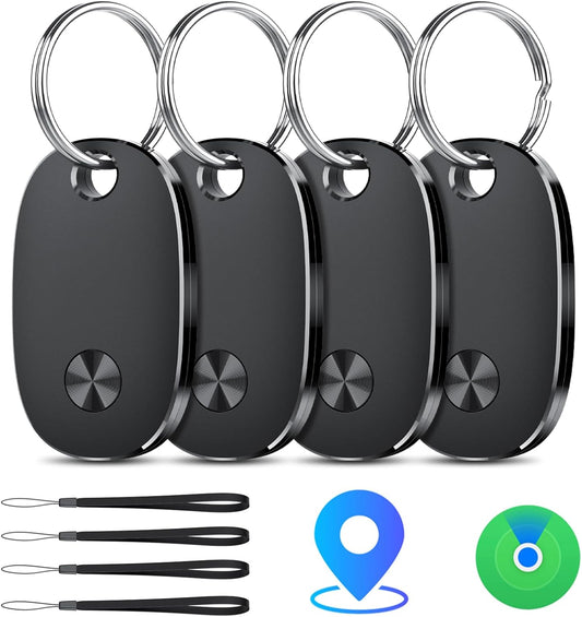 Tracker Tags, Bluetooth Tracker Works with Apple Find My APP (iOS Only), Keys Finder and Item Locator for Luggage, Backpack, Suitcases, Replaceable Battery, IP67 Waterproof weTag pro (4 Classic Black)