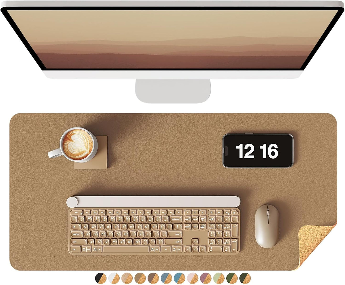 YSAGi Double-Sided Desk Pad, 31.5"x15.7"Leather Desk Mat, Eco Cork Desk Pad Protector,Large Mouse Pad,Waterproof Desk Blotter for Office/Home(Coffee)