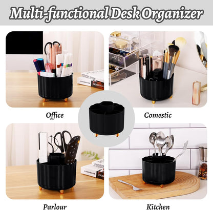 360 Rotating Pencil Pen Holder for Desk, White Pen Organizer with 6 Slots, Cute Office Supplies, Desk Accessories for Office, School, Home