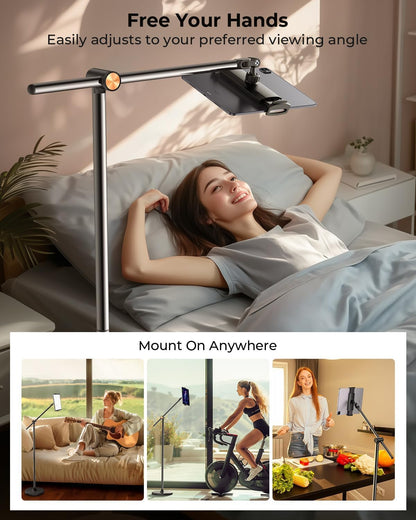 DIMONCOAT Phone Stand for Desk, Angle Height Adjustable Phone Holder for Desk, Aluminum Alloy Universal iPhone Holder, Retractable Cell Phone Stand Recording Office for iPhone 17 16 15 Pro Max S26