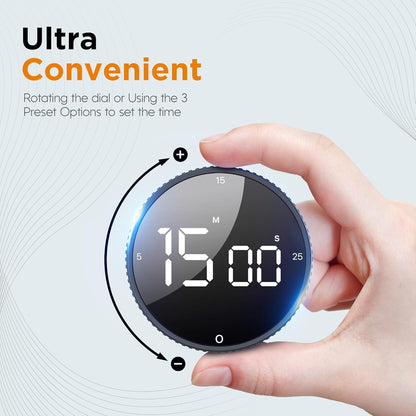 Upgrade Digital Kitchen Timer - Magnetic Countdown Countup Visual Pomodoro Timer with Large LED Display, 3-Preset Times (5, 15, 25), 3 Volume Levels, Ideal for Cooking, Baking and Fitness (1, Tarnish)