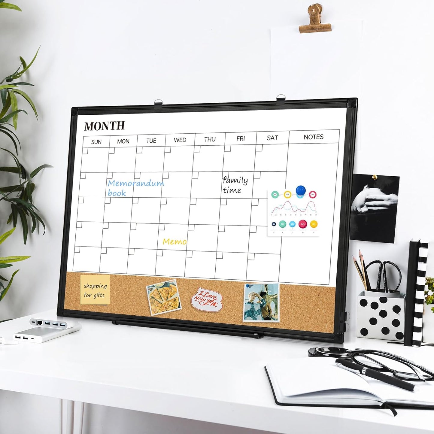Weekly Calendar Dry Erase Whiteboard for Wall, 24"x18" Magnetic Weekly Planner White Board, Double Sided Hanging Daily Planning Board for Home, Office, School, Kitchen