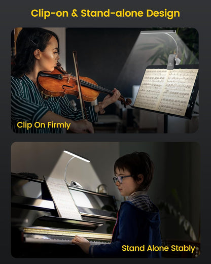 Glocusent Super Bright Eye-Caring Music Stand Light, Clip on Piano Lamp with 3 Colors & 5 Brightness Levels, 57 LEDs, USB-C Rechargeable, Lasts up to 140 Hrs, Perfect for Piano & Sheet Music