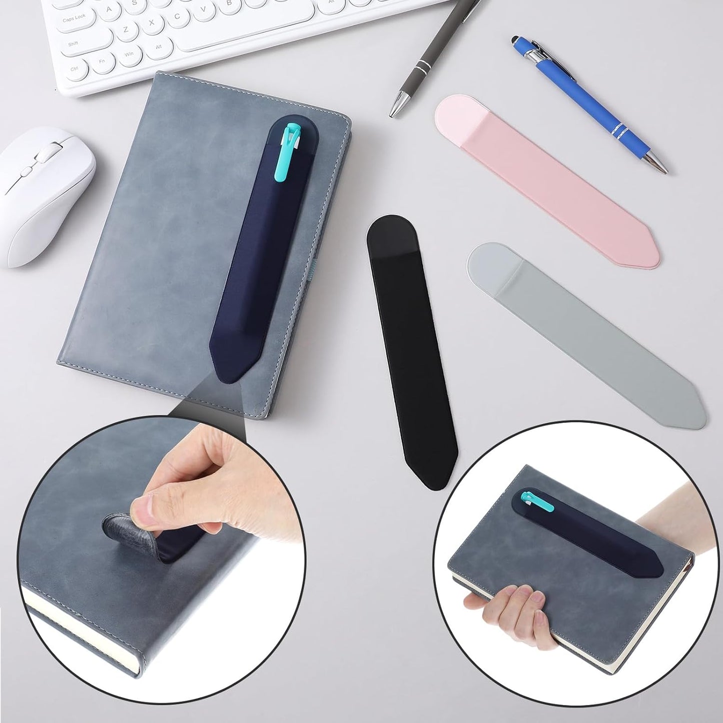 4PCS Universal Stylus Holder,Tablet Pen Cover,Elastic Cover for Stylus Pen,Self-Adhesive Pen Holder - Black,Pink,Gray,Blue