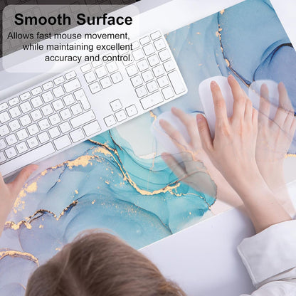 QIYI Large Mouse Pad, Cute Pink Desk Mat for Desktop, Women Girls PU Leather Desk Pad Waterproof Gaming Mousepad, Rose Gold Marble Computer Protector Writing Pad for School Office Home 31.5" x 15.7"