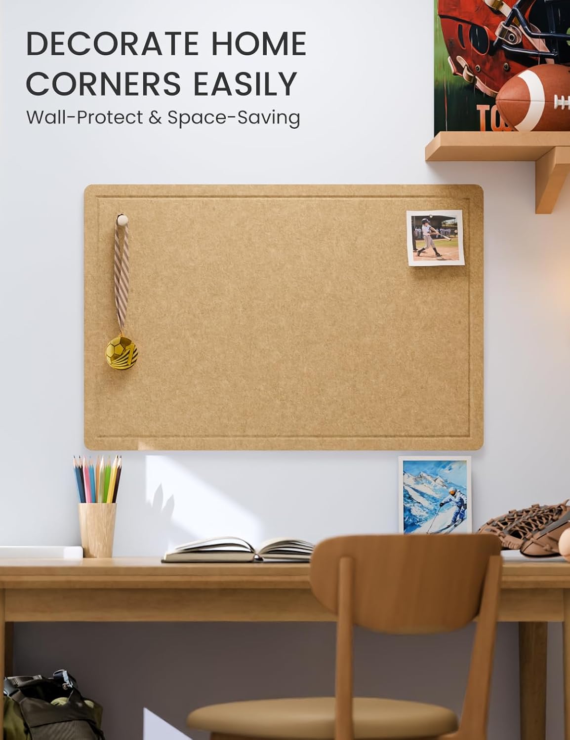 Fluxynara Bulletin Board, 23.6" x 17.5" Cork Board Alternative with 12 Safe Removable Adhesive Tabs, Foldable Felt Pin Board for Home Office, Classroom, Bedroom,Entryway for Walls—Sage