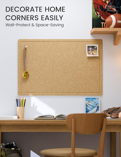 Fluxynara Bulletin Board, 23.6" x 17.5" Cork Board Alternative with 12 Safe Removable Adhesive Tabs, Foldable Felt Pin Board for Home Office, Classroom, Bedroom,Entryway for Walls—Sage