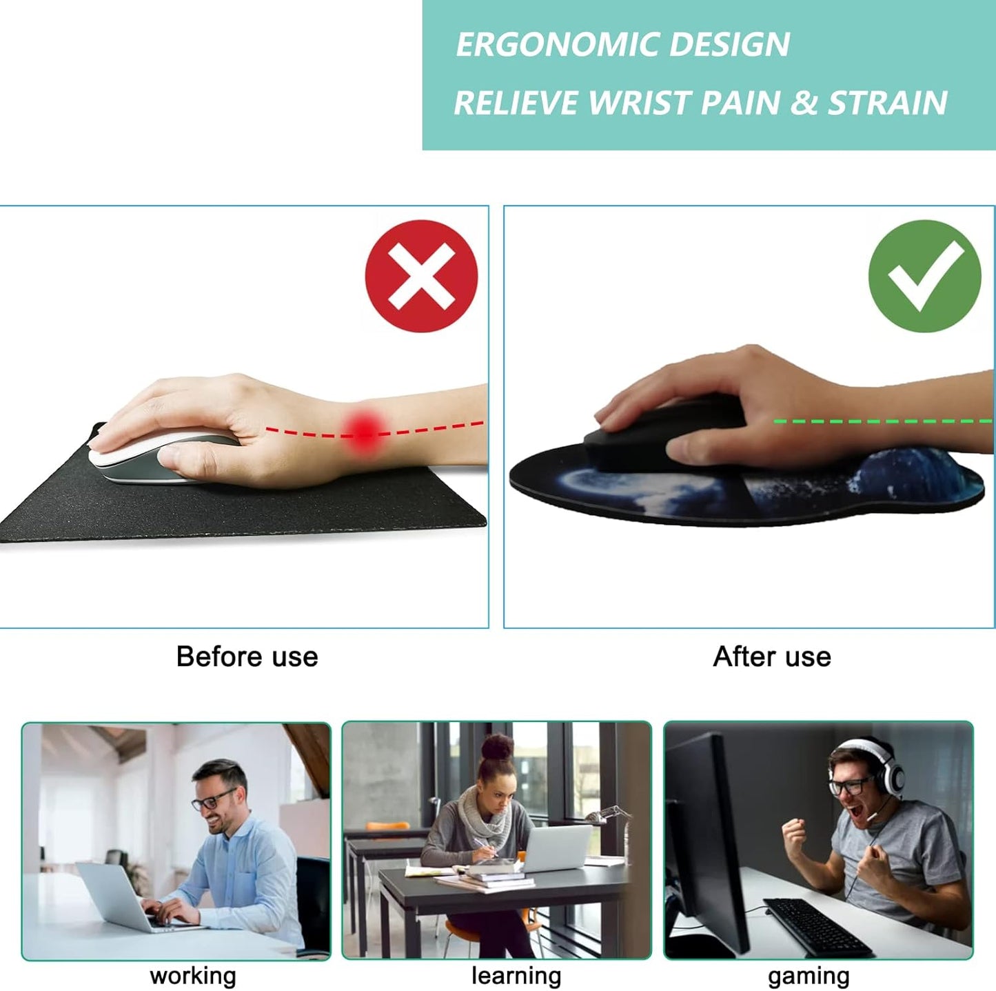 Mouse Pad with Wrist Support, Ergonomic Mouse Pad with Memory Foam Wrist Rest Cushion, Non-Slip Rubber Base Gaming Mice Pad for Home Office Computer Laptop, Flowers Grass