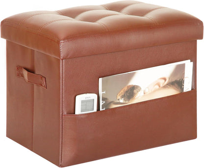BelugaHelper Storage Ottoman Foot Rest Stool, Foldable Leather Footstool Storage Bench with Thicker Foam Padded Seat. Foot Rest Under Desk for Living Room Bedroom 350 lbs, 17x13x13 in, Brown