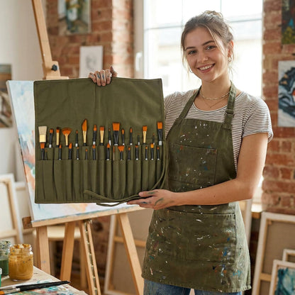 Liquidraw 30 Pocket Canvas Paint Brush Holder - Natural | 21" x 18" | Roll Up Brush Storage Pouch | Ideal Case for Paintbrush & Art Tool Storage | Easy to Carry | Also Great for Storing Makeup Brushes