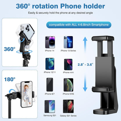 Phone Tripod, 86" Tall Tripod for iPhone with Flexible Gooseneck & Remote, Portable Aluminum Cellphone Stand for Selfies, Video Recording,Travel, Compatible with iPhone Android