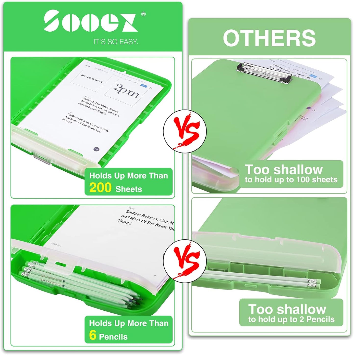 Sooez Clipboard with Storage, Clip Board 8.5 x 11 with Pen Holder, Plastic Organization Case Box for Letter Legal A4 Size Paper, Low Profile Clip, Nurses Teachers Must Haves, School & Office Supplies