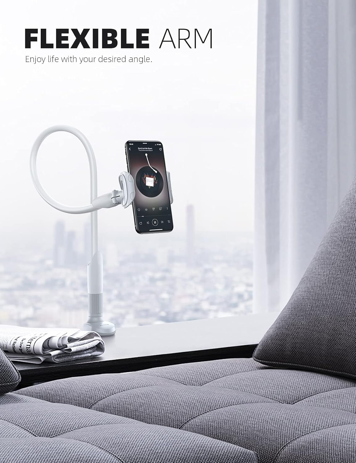 Lamicall Gooseneck Phone Holder for Bed - Cell Phone Mount Clamp Clip, Flexible Long Arm, Overhead Mount for Desk Headboard Bedside, Gifts for iPhone Air 17 Pro Max, 16 15 14 Pro Max and 4-7" Phone
