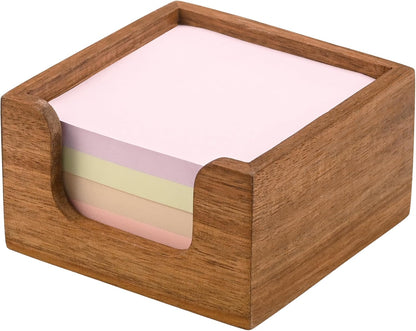 Acacia Wood Sticky Note Holder, 3x3 Post It Note Dispenser with Anti-Slip Pads, Natural Wooden Memo Organizer for Office Home School (3.5“x3.5"x2")