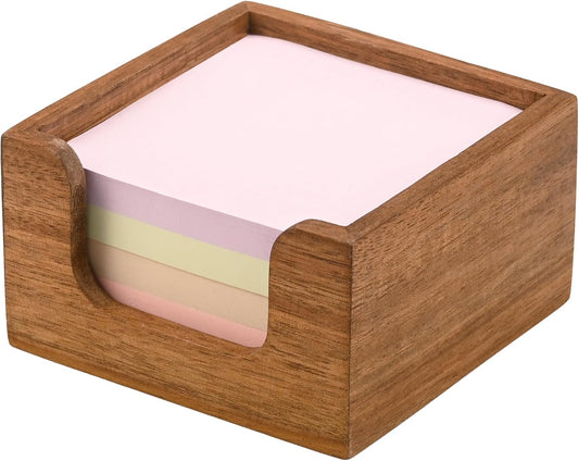 Acacia Wood Sticky Note Holder, 3x3 Post It Note Dispenser with Anti-Slip Pads, Natural Wooden Memo Organizer for Office Home School (3.5“x3.5"x2")