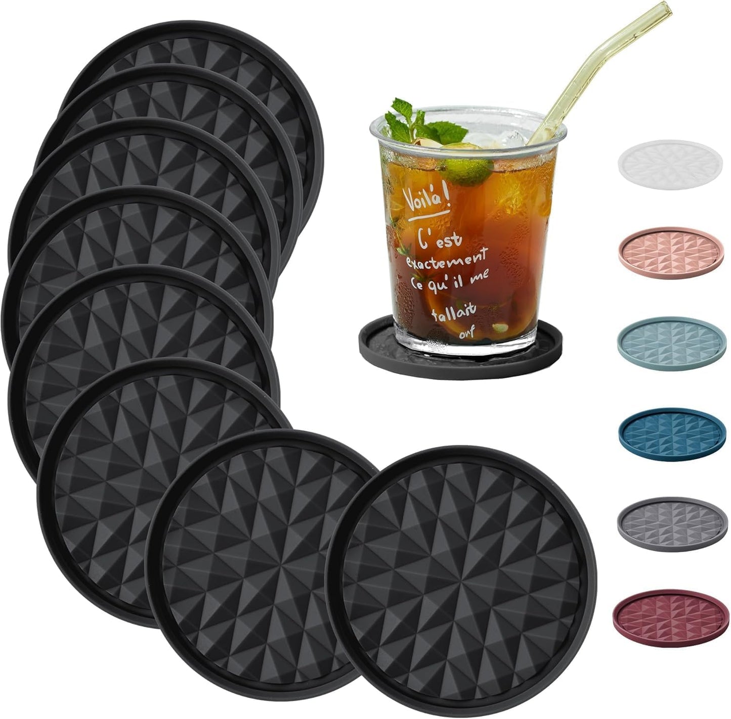 Silicone Coasters for Drinks[4 Pack]- Cup Mat for Tabletop Protection-Non-Slip, Non-Stick, Coffee Table Decor, Great Gift for Any Occasion, Black