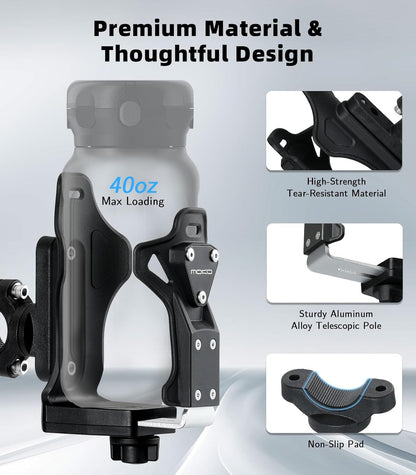 MoKo Bike Water Bottle Holder, Adjustable Bike Water Bottle Cage for 1.9-3.6" Diameter Bottle, for Handlebar & Frame, Motorcycle Cup Holder with Screw Tool, for Bicycle/Stroller/Scooter/Wheelchair/ATV