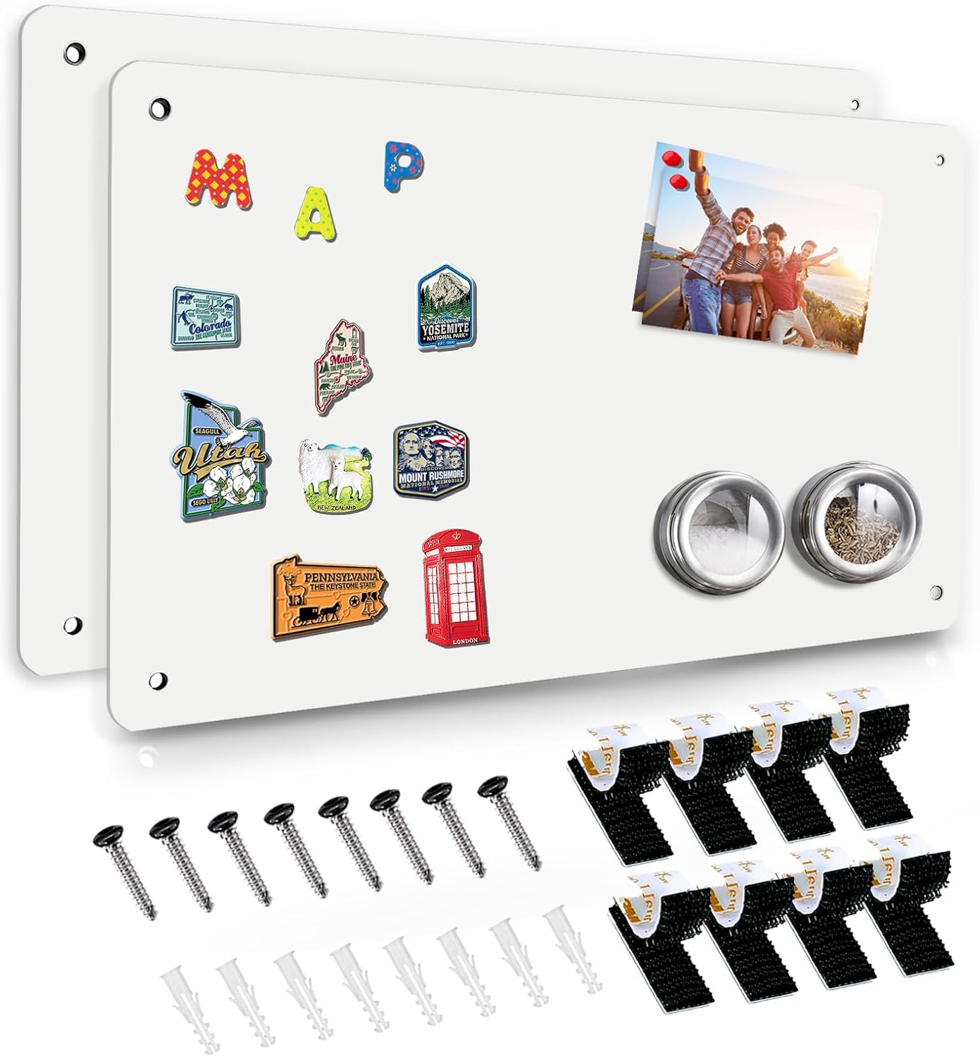 2Pack Black Magnetic Board,17.5" x 11.4" Magnet Bulletin Board to Display Magnetic Notes, Poetry, Photos, Suitable for Wall, Refrigerator, Cabinet etc, Come with 8 Pcs Dual Lock Tape and Screws