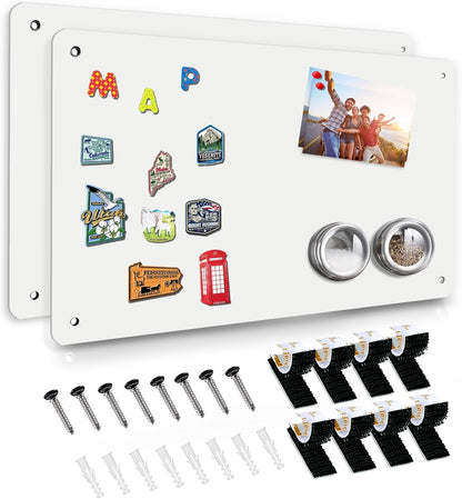 2Pack Black Magnetic Board,17.5" x 11.4" Magnet Bulletin Board to Display Magnetic Notes, Poetry, Photos, Suitable for Wall, Refrigerator, Cabinet etc, Come with 8 Pcs Dual Lock Tape and Screws