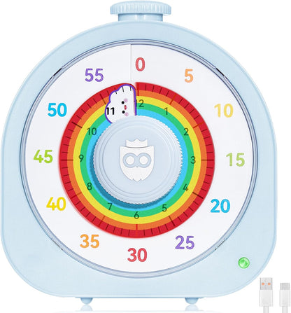 Visual Timer for Kids and Adults 60 Min/12 Hour Rechargeable Countdown Timer with Magnetic Sticker and Mute Function Kids Pomodoro Timers for Classroom Office Kitchen Silent Operation & Rainbow Disk
