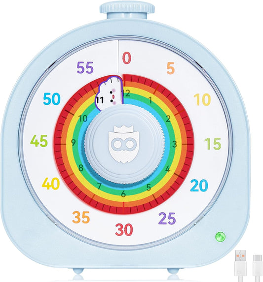 Visual Timer for Kids and Adults 60 Min/12 Hour Rechargeable Countdown Timer with Magnetic Sticker and Mute Function Kids Pomodoro Timers for Classroom Office Kitchen Silent Operation & Rainbow Disk