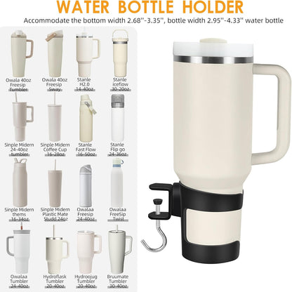 Desk Cup Holder, 2-in-1 Cup Holder for Desk Compatible with Stanley,Sinple Midern, Hydroflask, Owala, Adjustable Anti-Spill Tumbler Organizer with Hook for Home Office and School