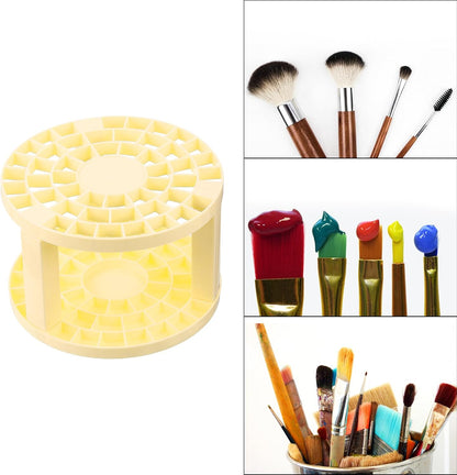 PATIKIL 1pcs White Minimalist Plastic Paint Brush Holder, 49 Holes Round Artist Desk Makeup Pencil Organizer