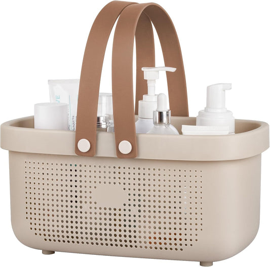 JiatuA Plastic Storage Basket with Handle Portable Shower Caddy Tote Organizer Basket Bin for Bathroom Kitchen Dorm Room Bedroom, Green