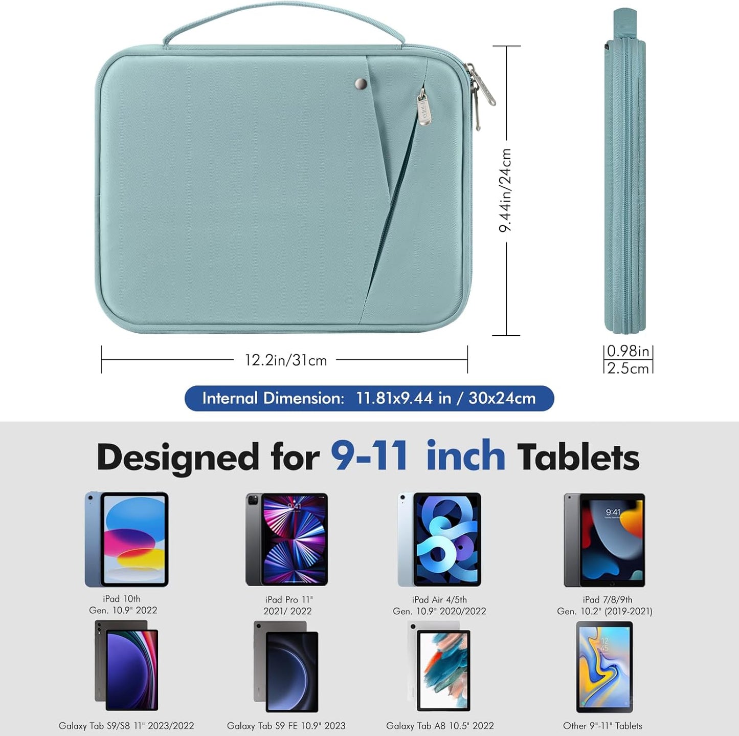 MoKo 9-11 Inch Tablet Sleeve Carrying Case with Handle, Padded Protective Travel Bag for New 11-inch iPad Air 4 2026/Pro M5/ A16, iPad 10th/Air 5/4th 10.9, i-Pad 9/8th 10.2,Tab S9/S8 11, Black