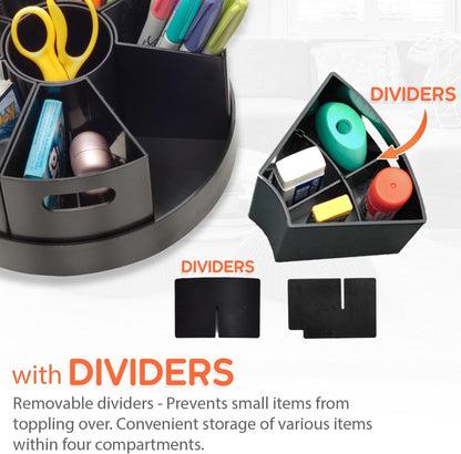 8.6" Desk Art Supply Organizer for Kids – Compact Rotating Lazy Susan Art Caddy with Dividers for Crayons, Markers & Pencils, Classroom Storage for Teachers Students Homeschool