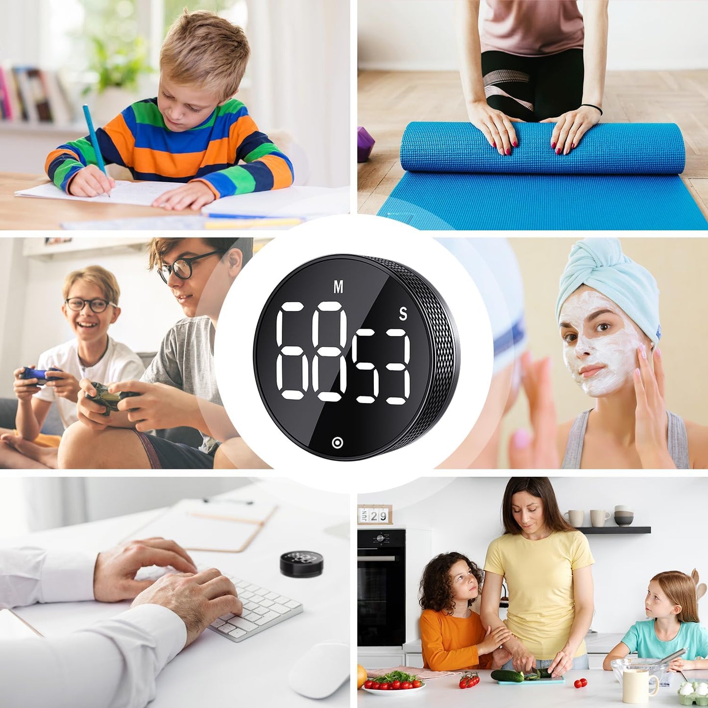 BlueSnail Kitchen Timer with LED Digital Display Smart Efficana for Home Classroom Gym Office, Volume and Brightness Adjustable Productivity Timer
