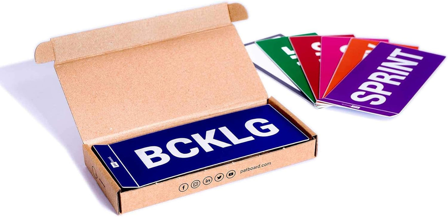 PATboard Scrum Board and Kanban Board COLUMNcards Magnetic - Set of 7 Column Cards (BCKLG, Sprint, to DO, Doing, Verify, Done, and Blank)